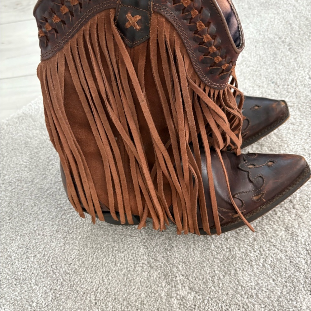 Fringed Brown Western Boots
